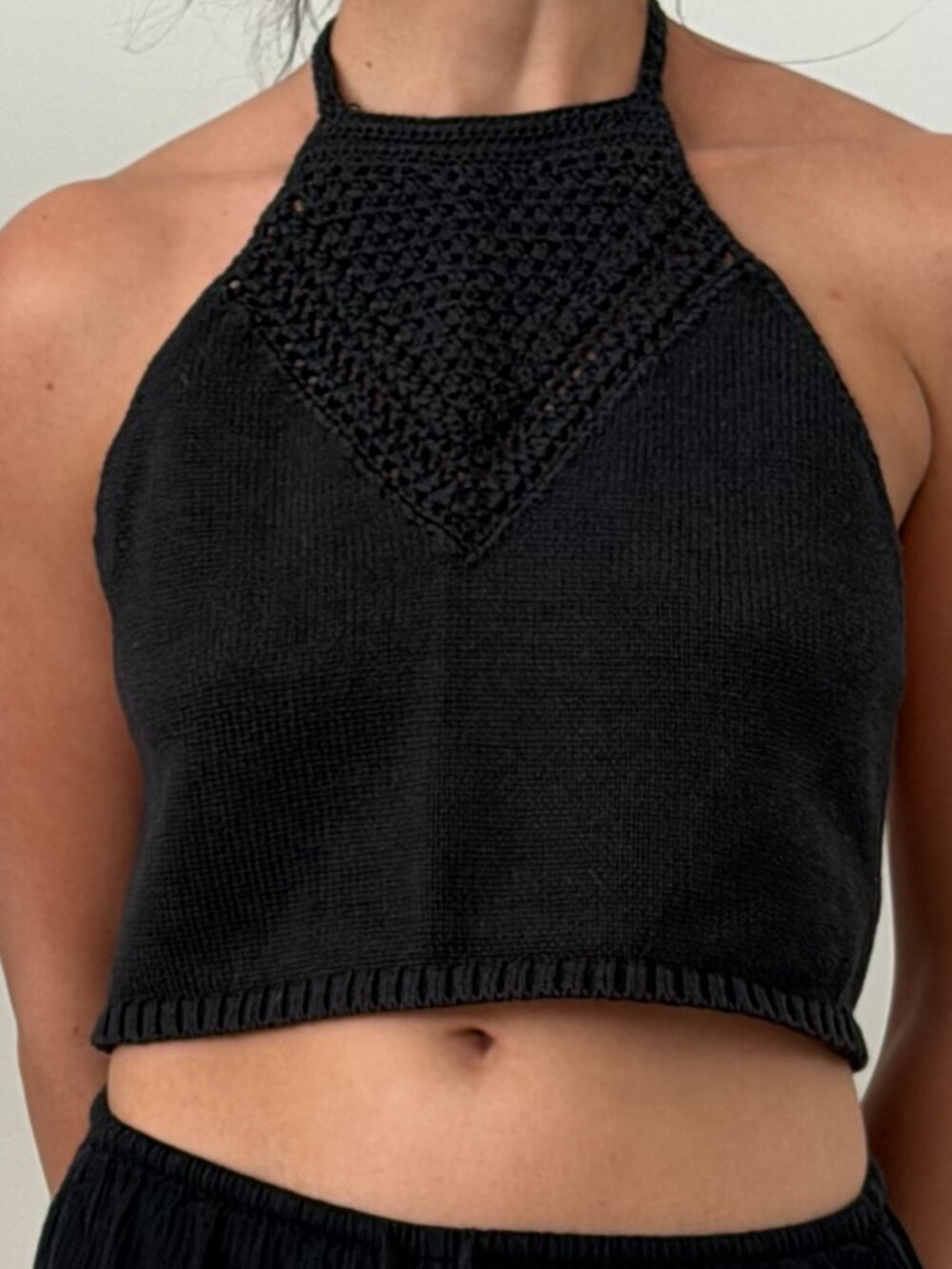 Kendall + Kylie Black Crochet Halter Knit Crop Top Size S